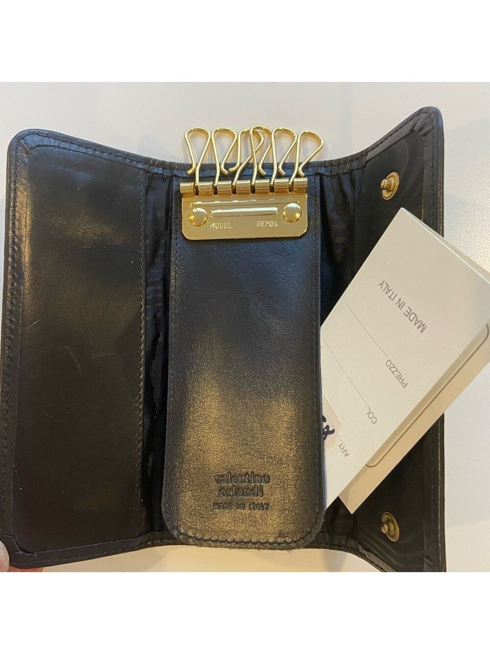 Vintage Valentino Orlandi genuine leather key and card older wallet black gold - Picture 3 of 10